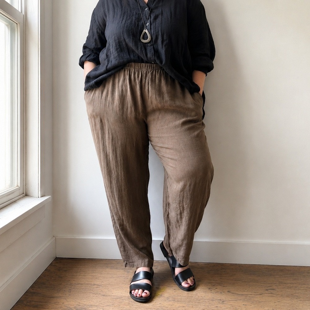Vintage 1990s Russ Berens Linen Pants Large Brown Lagenlook Coastal Grandma USA